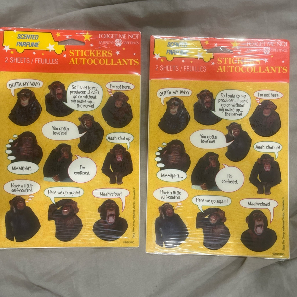 New Vintage Set of Two Forget me Not American Greetings Scented Monkey Stickers